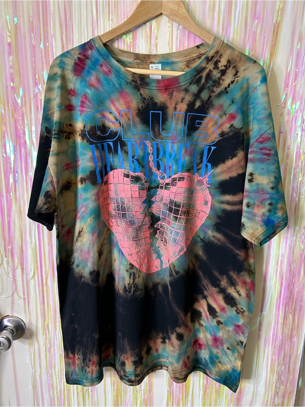 Handmade Tie-Dye Heart Graphic Tee with Pink Heart With Spiral design Size Large